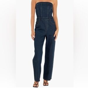 Grey LAB Strapless corset denim jumpsuit XS Small Blue Jean